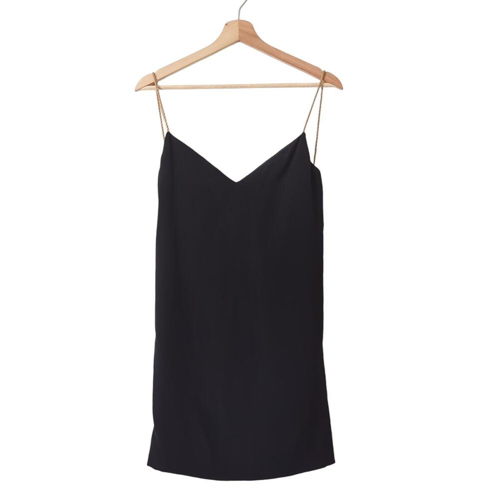 Roland Nivelais Mini Dress Womens 6 S Black Gold‎ Robe Strap 100% Silk Party NYE